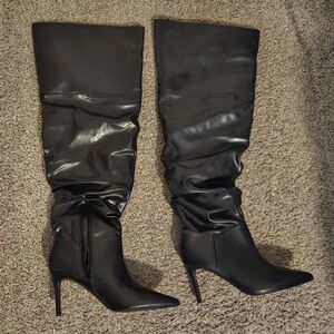 Shoe Dazzle Glossy Black Over the Knee Boots